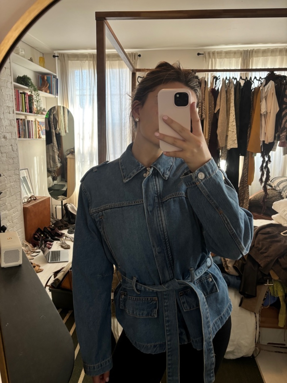 ZaraDenim Blue Women's Belted Jean Jacket - Picture 6 of 7